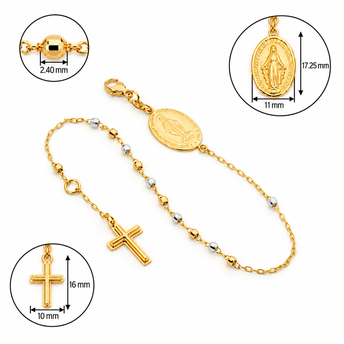 18KT Yellow & White Gold Diamond Cut Rosary Bracelet