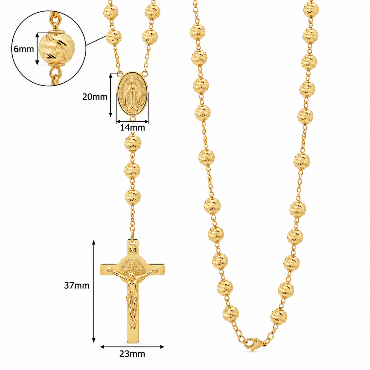 18KT Yellow Gold Diamond Cut Rosary Bead Necklace