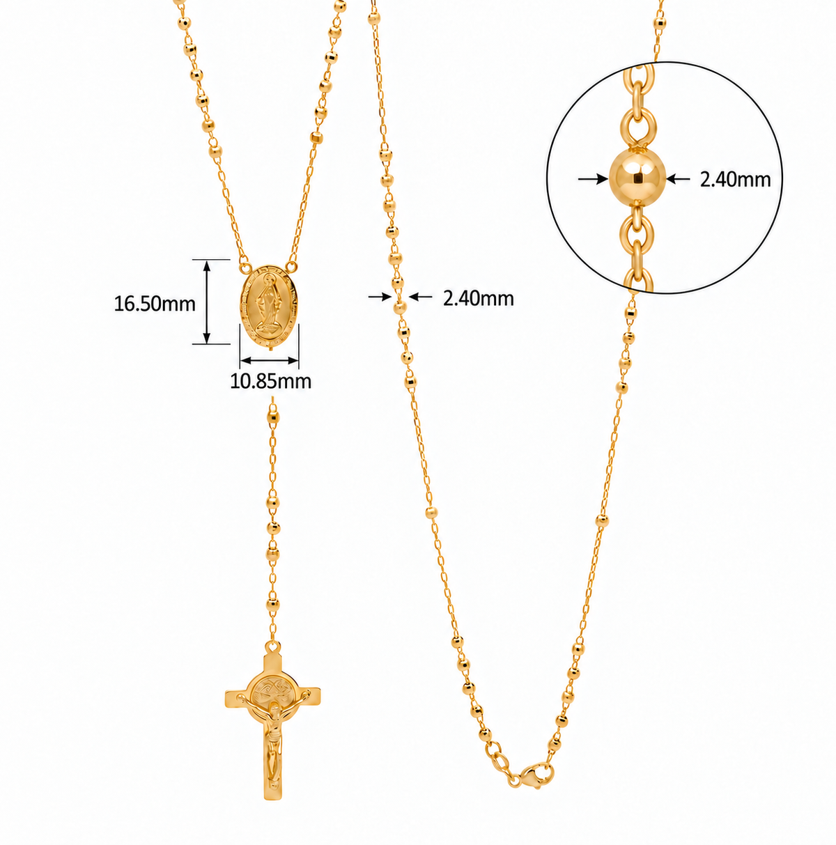 18KT Yellow Gold Diamond Cut Rosary Bead Necklace