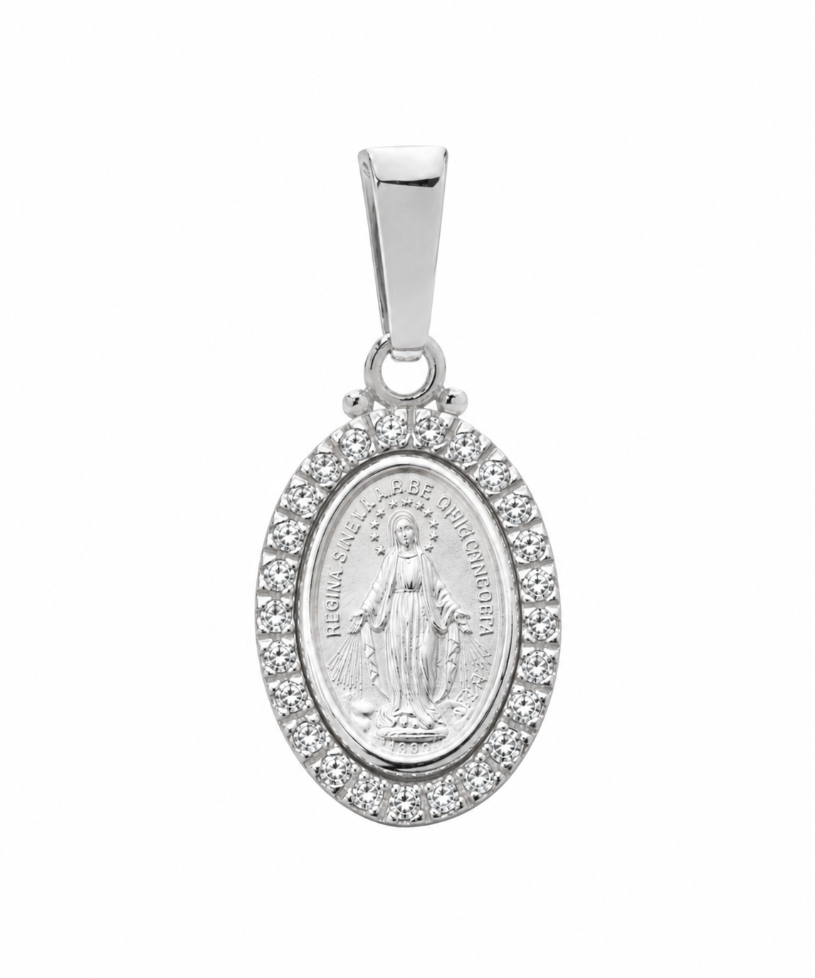 18KT White Gold Lady of Miraculous Diamond Medal Necklace