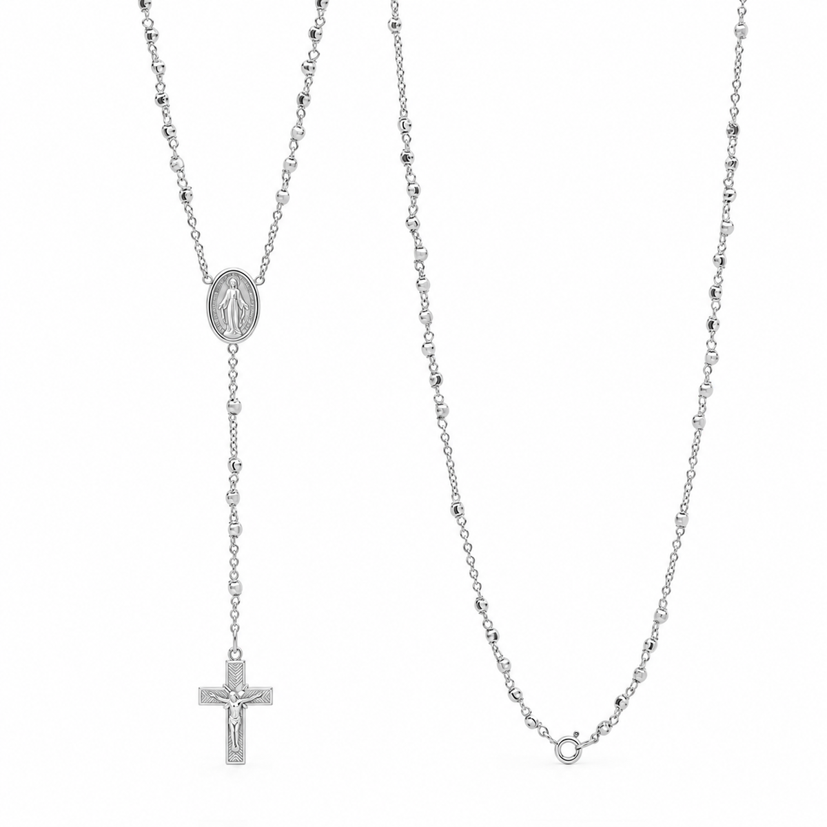9KT White Gold Rosary Bead Necklace