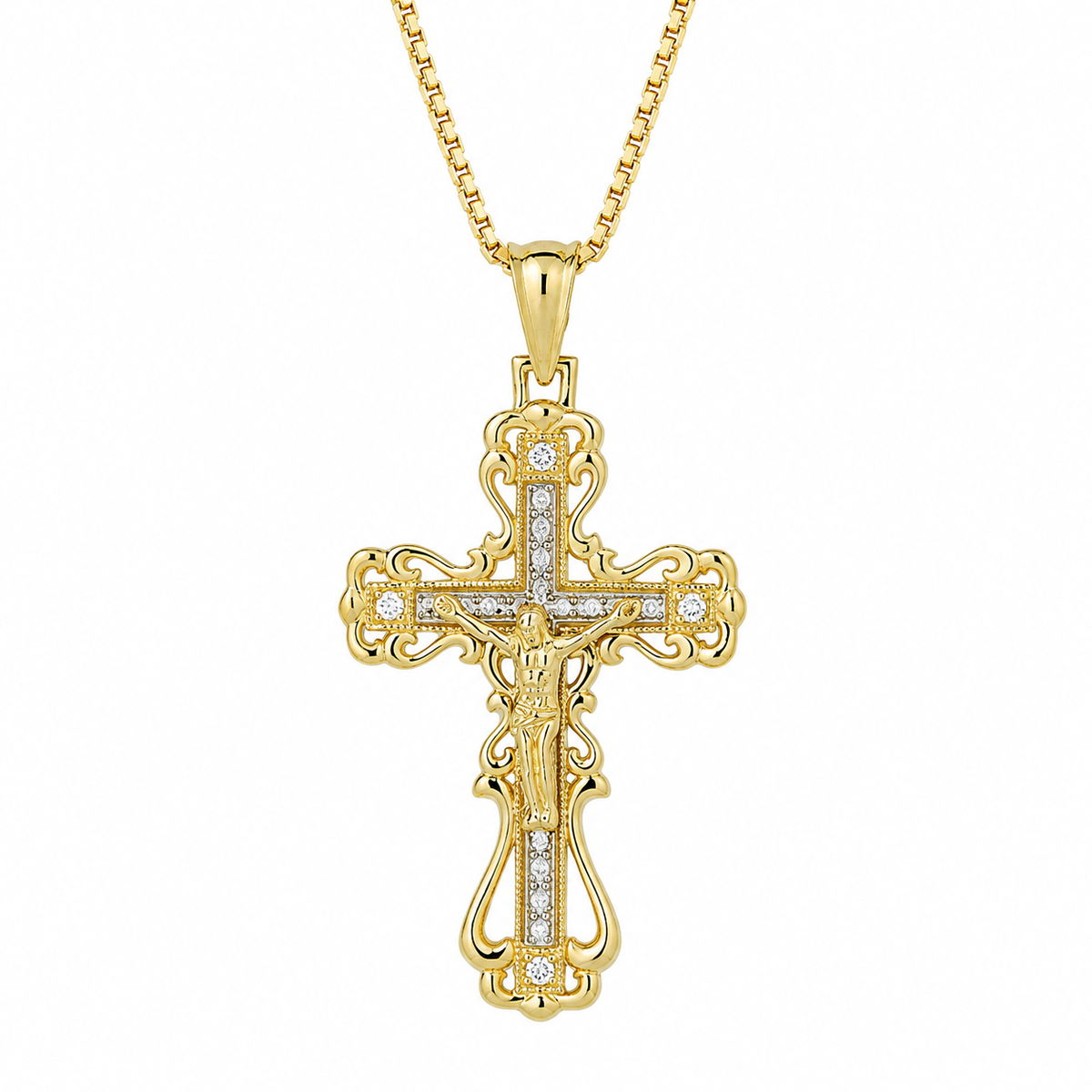9KT Yellow/White Gold Crucifix Cross Pendant
