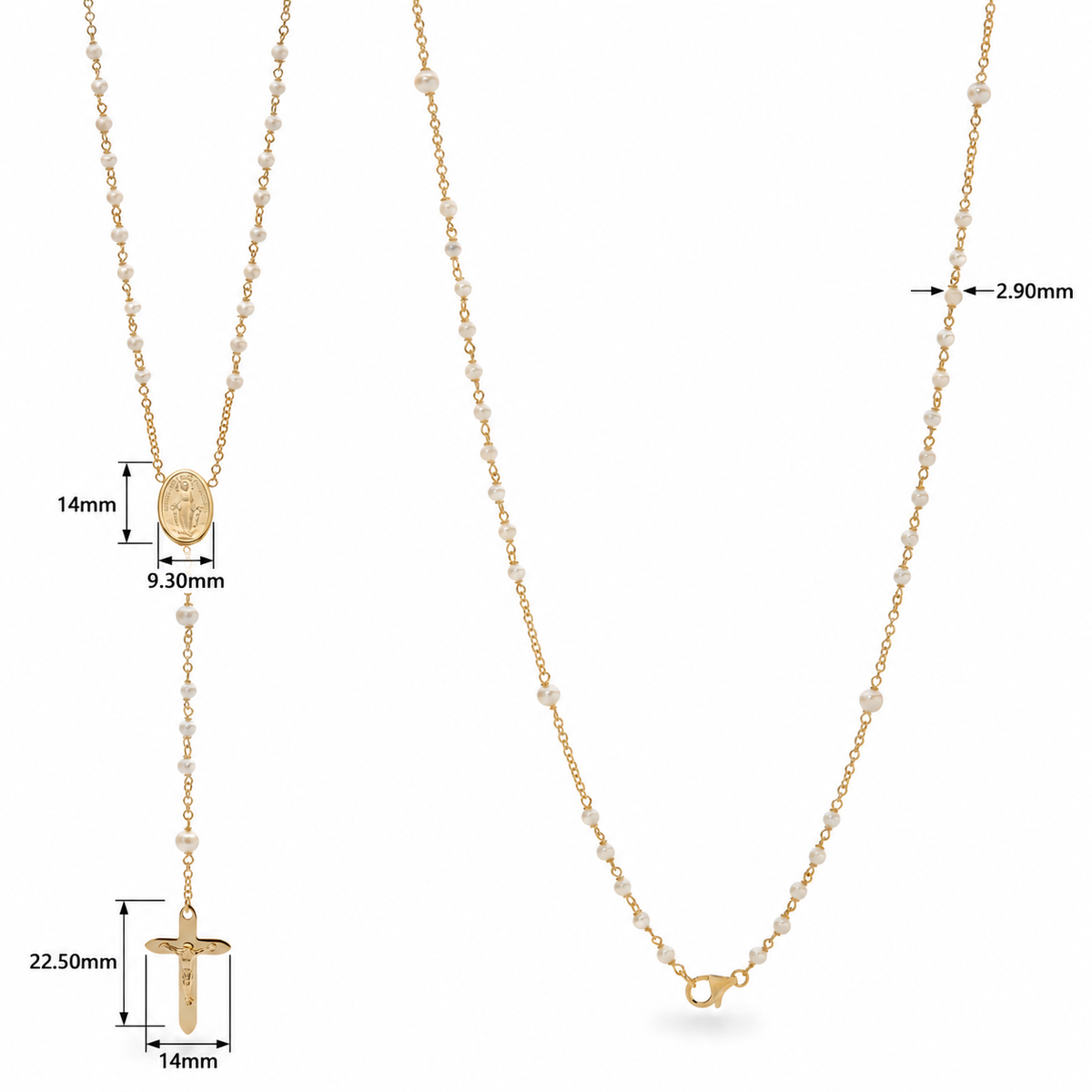 9KT Yellow Gold Natural Pearl Rosary Necklace