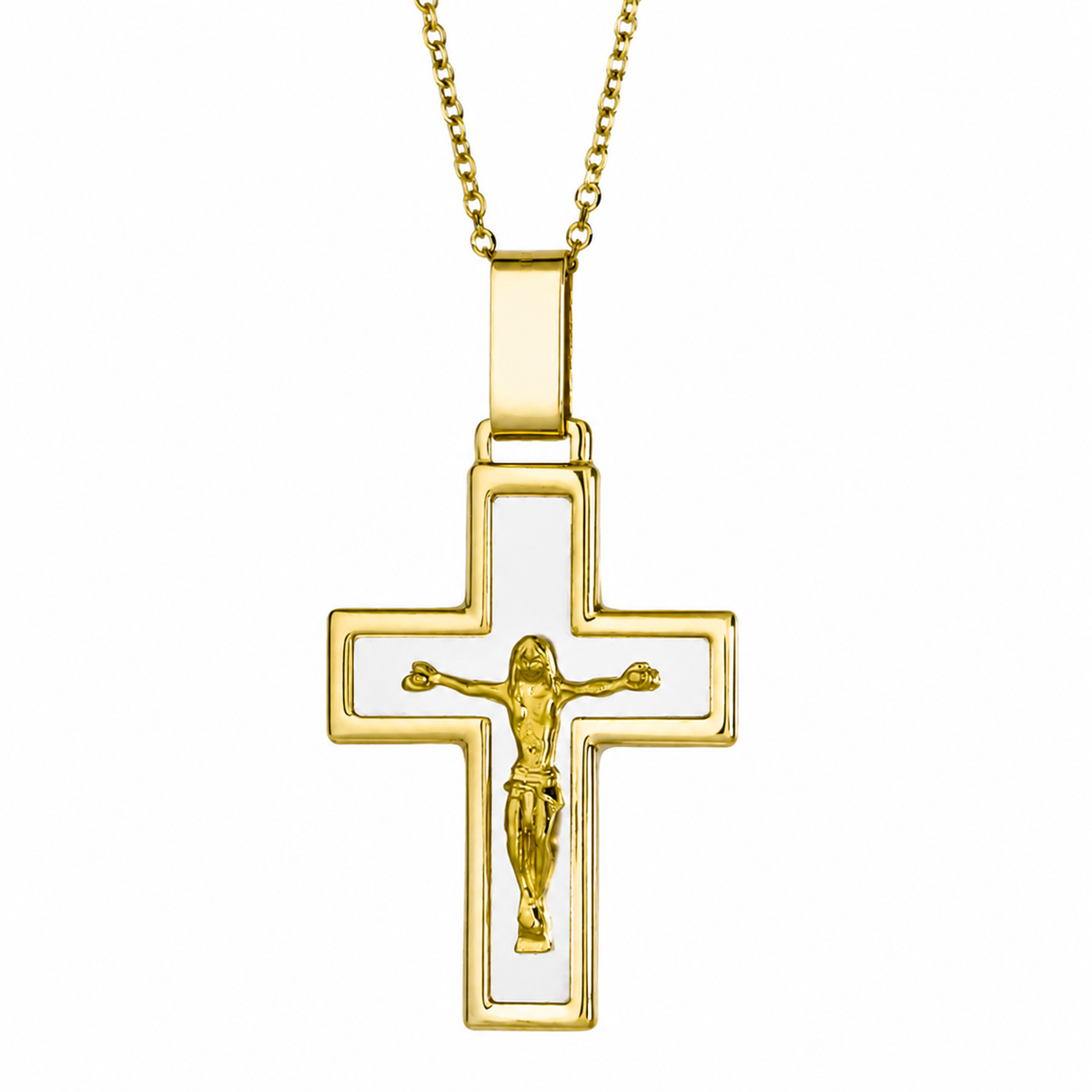 9KT Yellow Gold Crucifix Cross Pendant With Laser Matte Finish