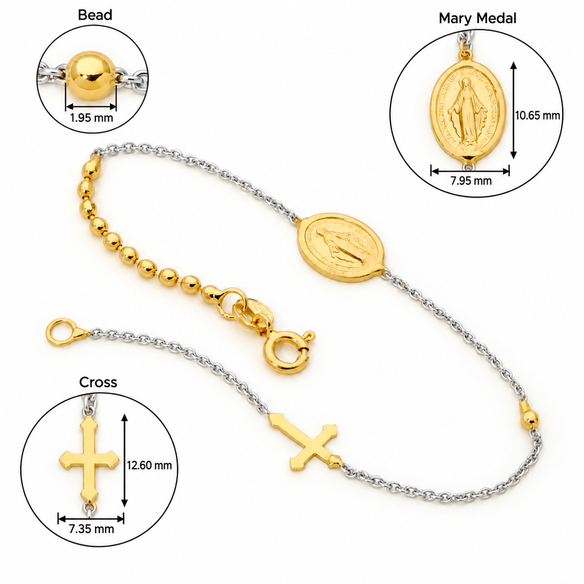 18KT Yellow and White Gold Rosary Bead Bracelet