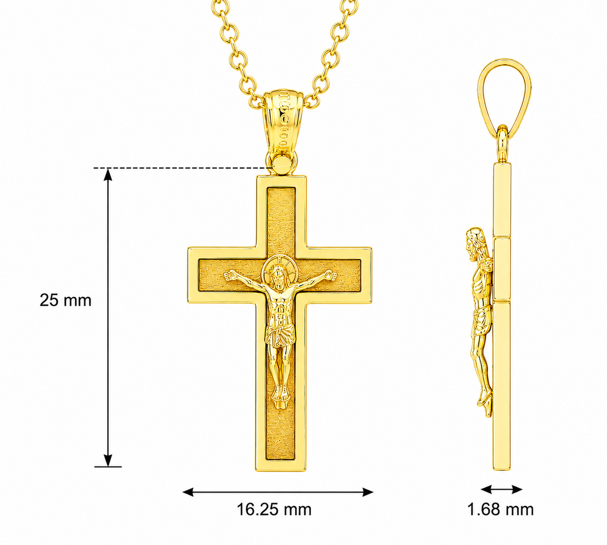18KT Yellow Gold Shiny & Matt Crucifix Pendant