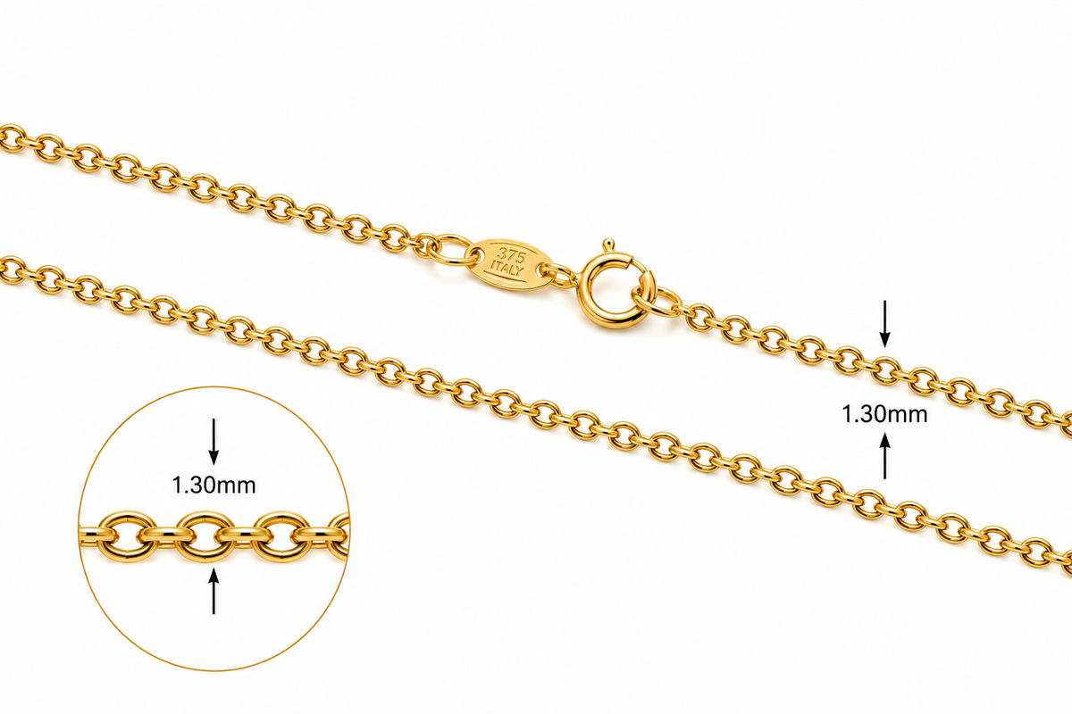 9KT Yellow Gold Diamond Cut Trace Chain