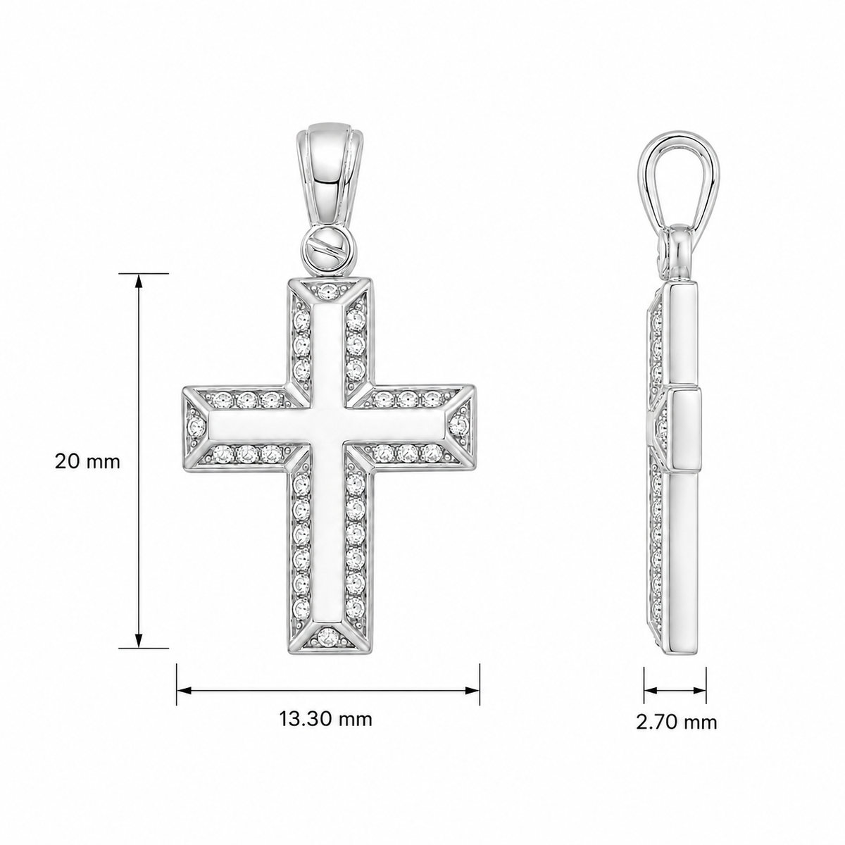 18KT White Gold CZ Cross Pendant
