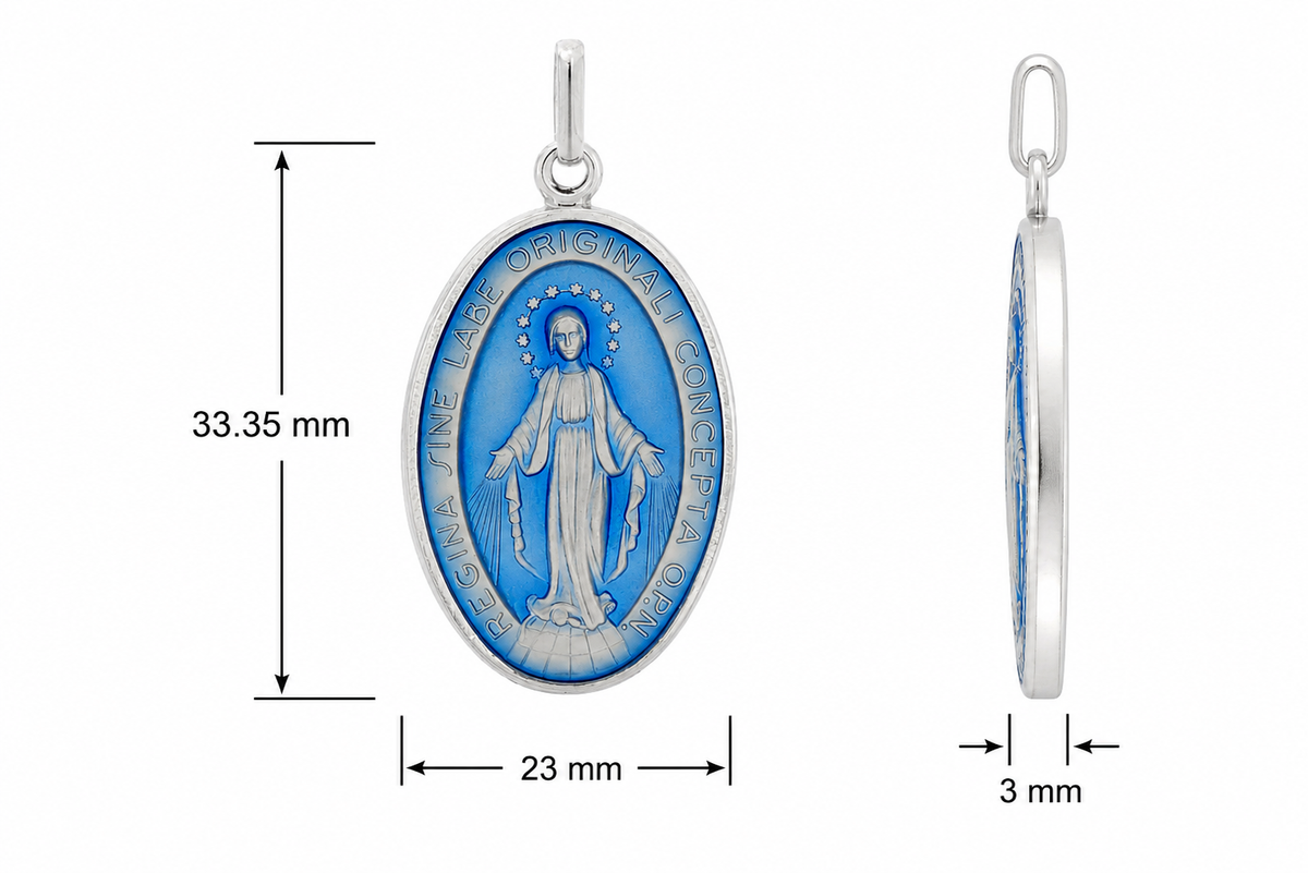33.36x23mm Sterling Silver Enamel Our Lady of Miraculous Medal Pendant