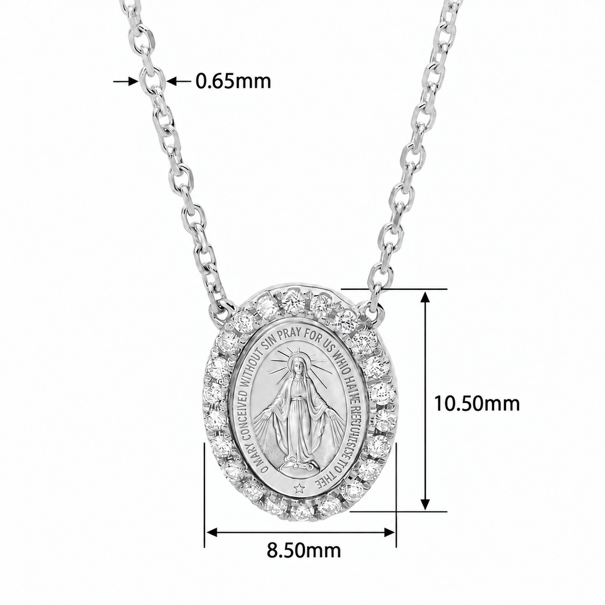 18KT White Gold Lady of Miraculous Diamond Medal Necklace