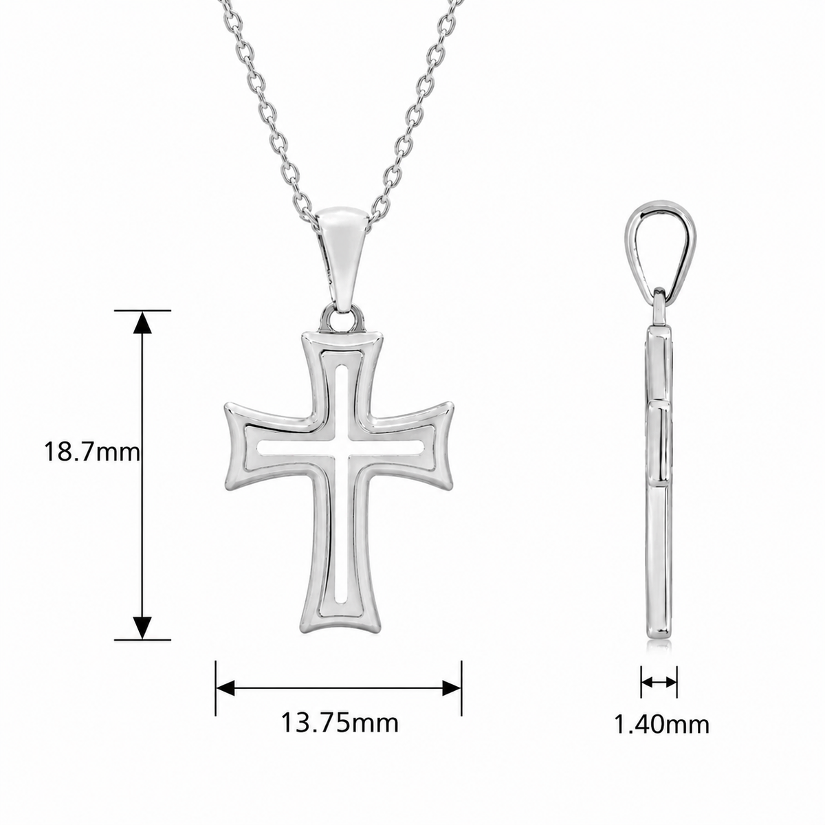 18KT White Gold Point Edge Shape Cross Pendant