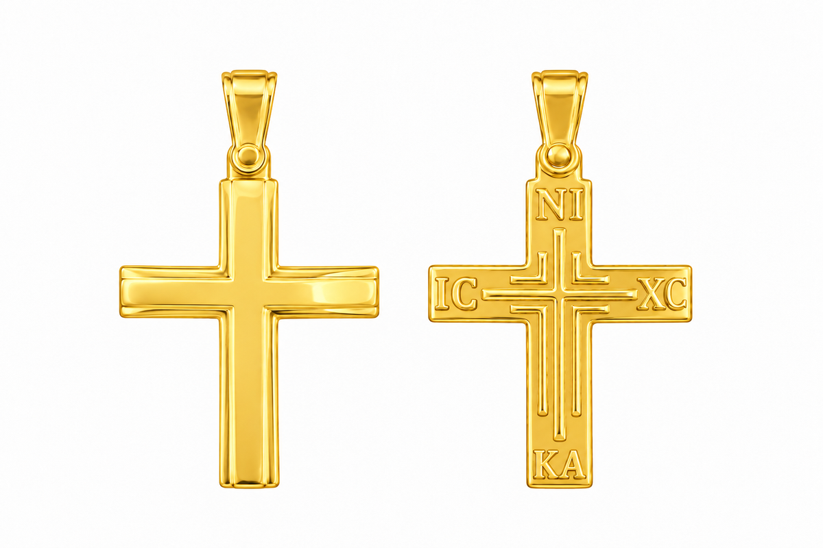 9KT Yellow Gold 2 Sided Cross Pendant