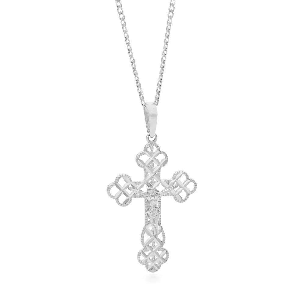 18KT Diamond Cut White Gold Orthodox Cross Pendant