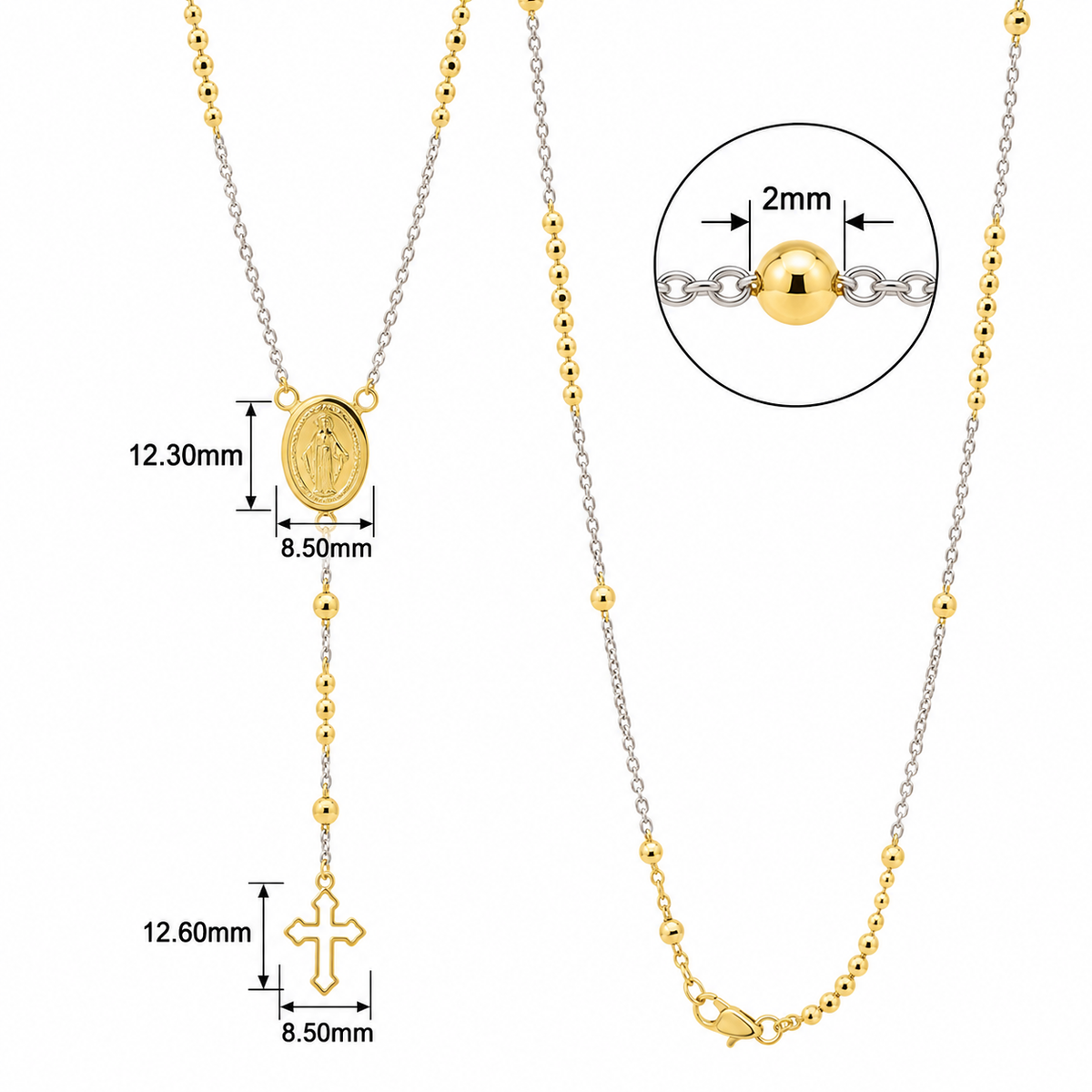 18KT Yellow/White Gold Rosary Bead Necklace