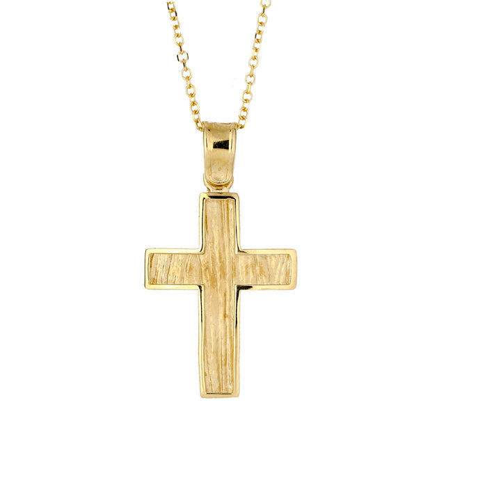 9KT Yellow Gold Brushed Finish Cross Pendant