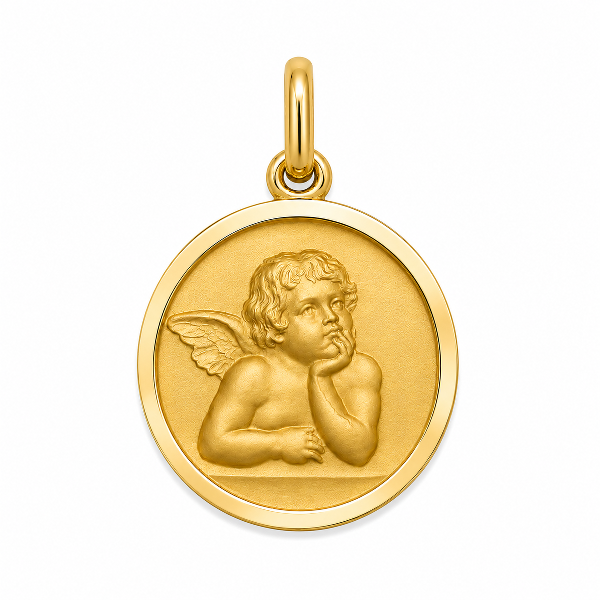 17mm 9KT Yellow Gold Angel Medal Pendant