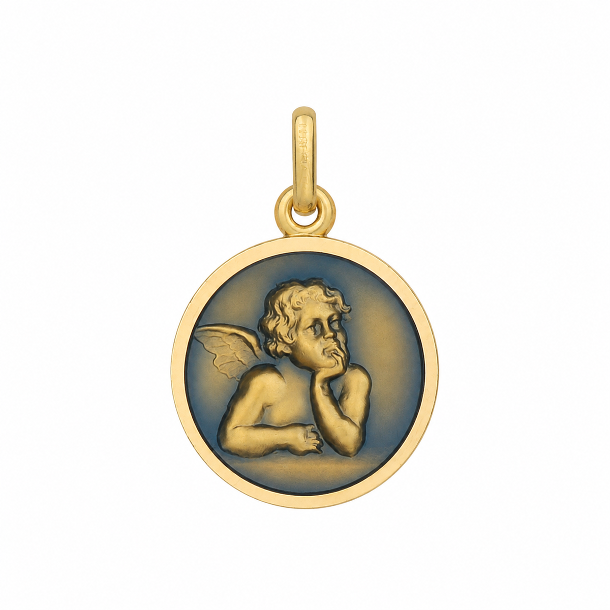 15mm 9KT Yellow Gold Enamel Angel Medal Pendant