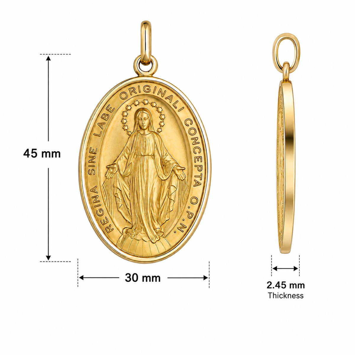 9KT Yellow Gold Our Lady of Miraculous Medal Pendant