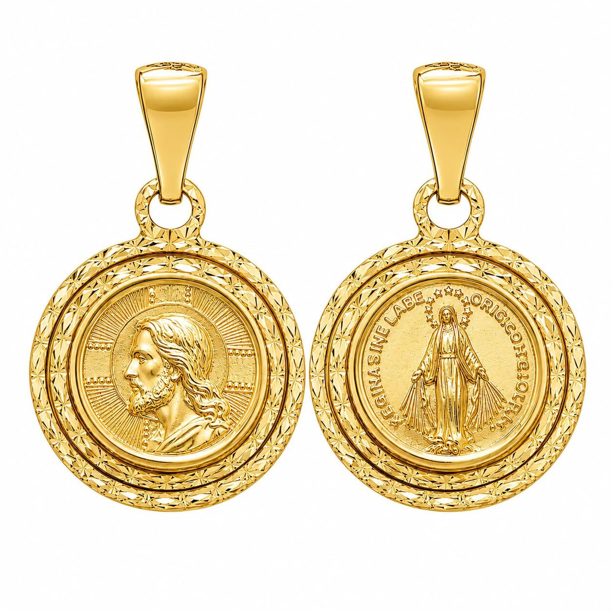 12.50mm 9KT Yellow Gold Jesus and Mary Medal Pendant