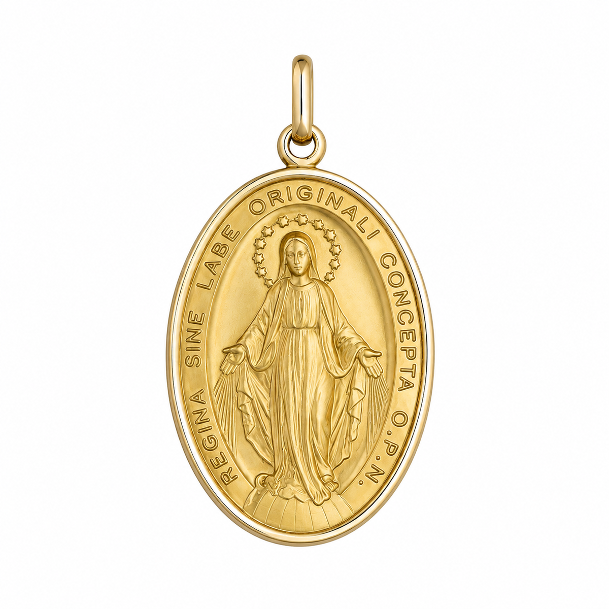 9KT Yellow Gold Our Lady of Miraculous Medal Pendant - Size 33x23mm