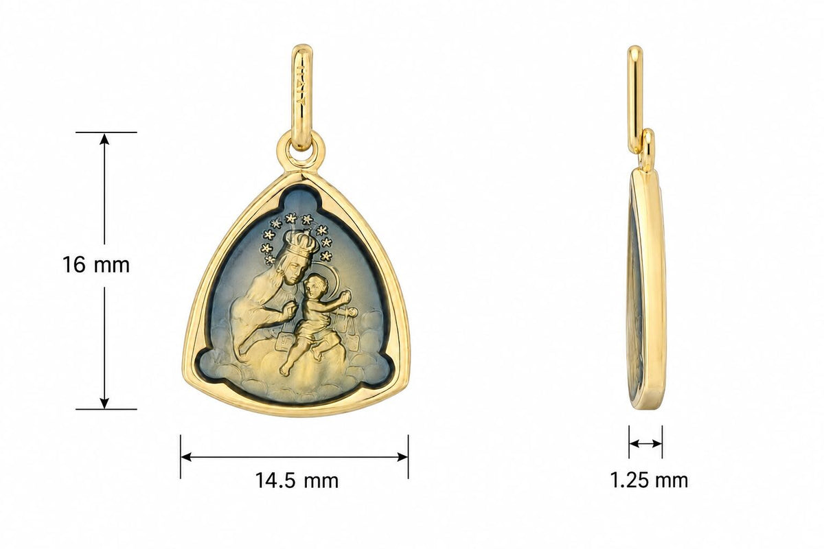 9KT Yellow Gold Enamel St Carmel Medal Pendant