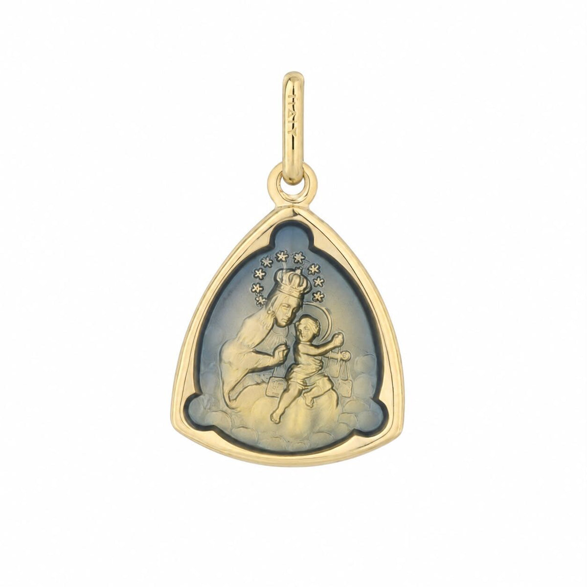 9KT Yellow Gold Enamel St Carmel Medal Pendant