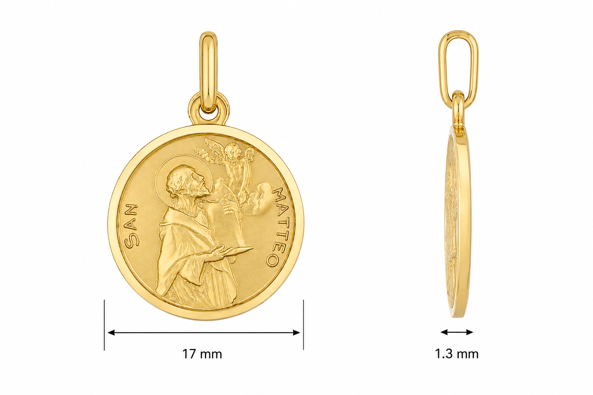 17mm 9KT Yellow Gold St Matthew Medal Pendant