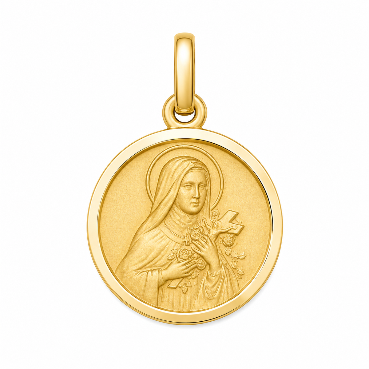17mm 9KT Yellow Gold St Therese Medal Pendant