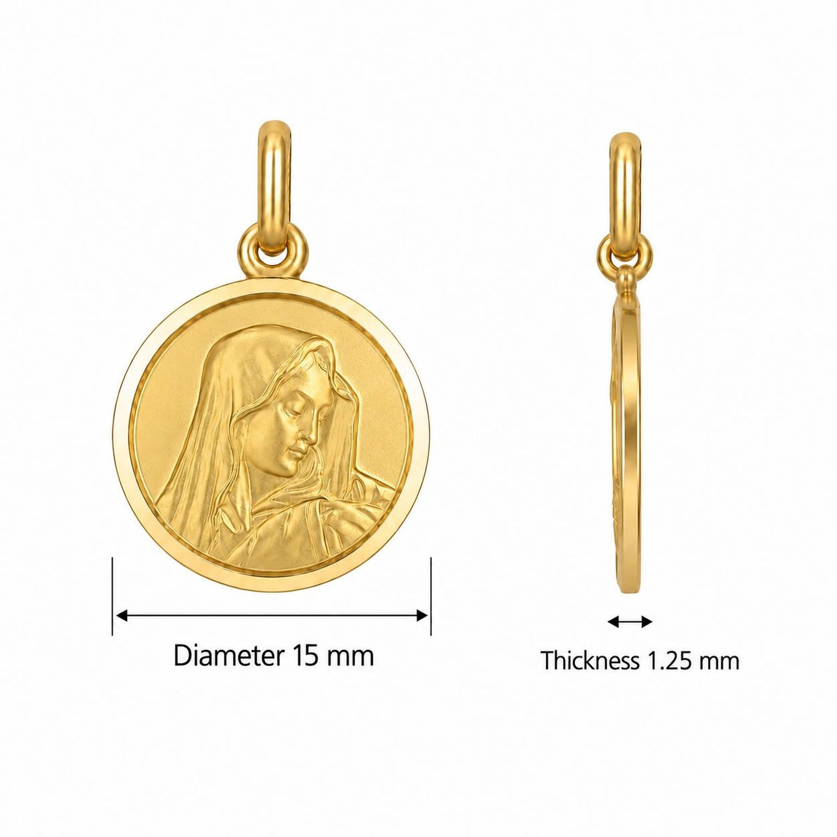 15mm 9KT Yellow Gold Our Lady of Sorrow Medal Pendant