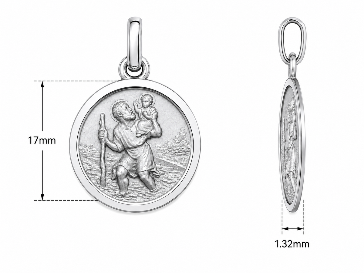 17mm 9KT White Gold St Christopher Medal Pendant