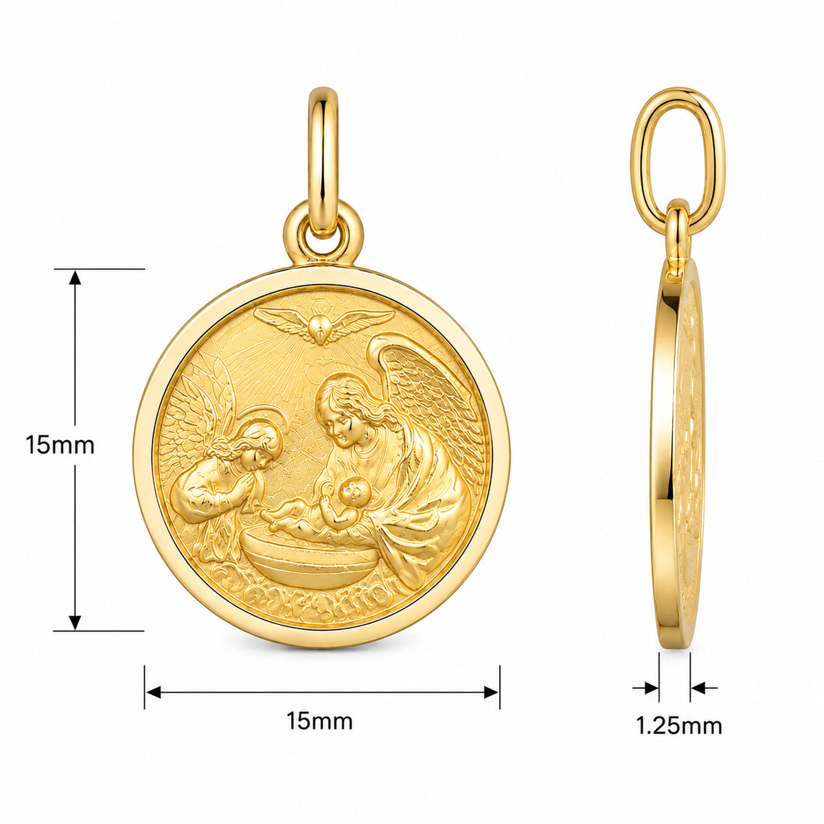 15mm 9KT Yellow Gold Baptism Medal Pendant