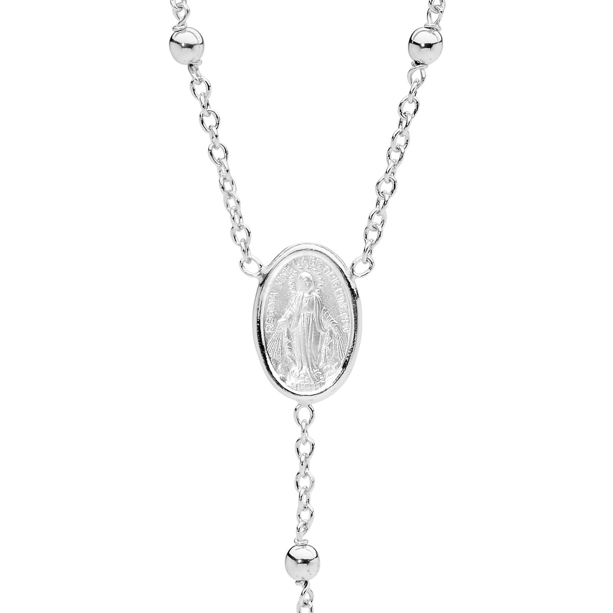 9KT White Gold Rosary Bead Necklace