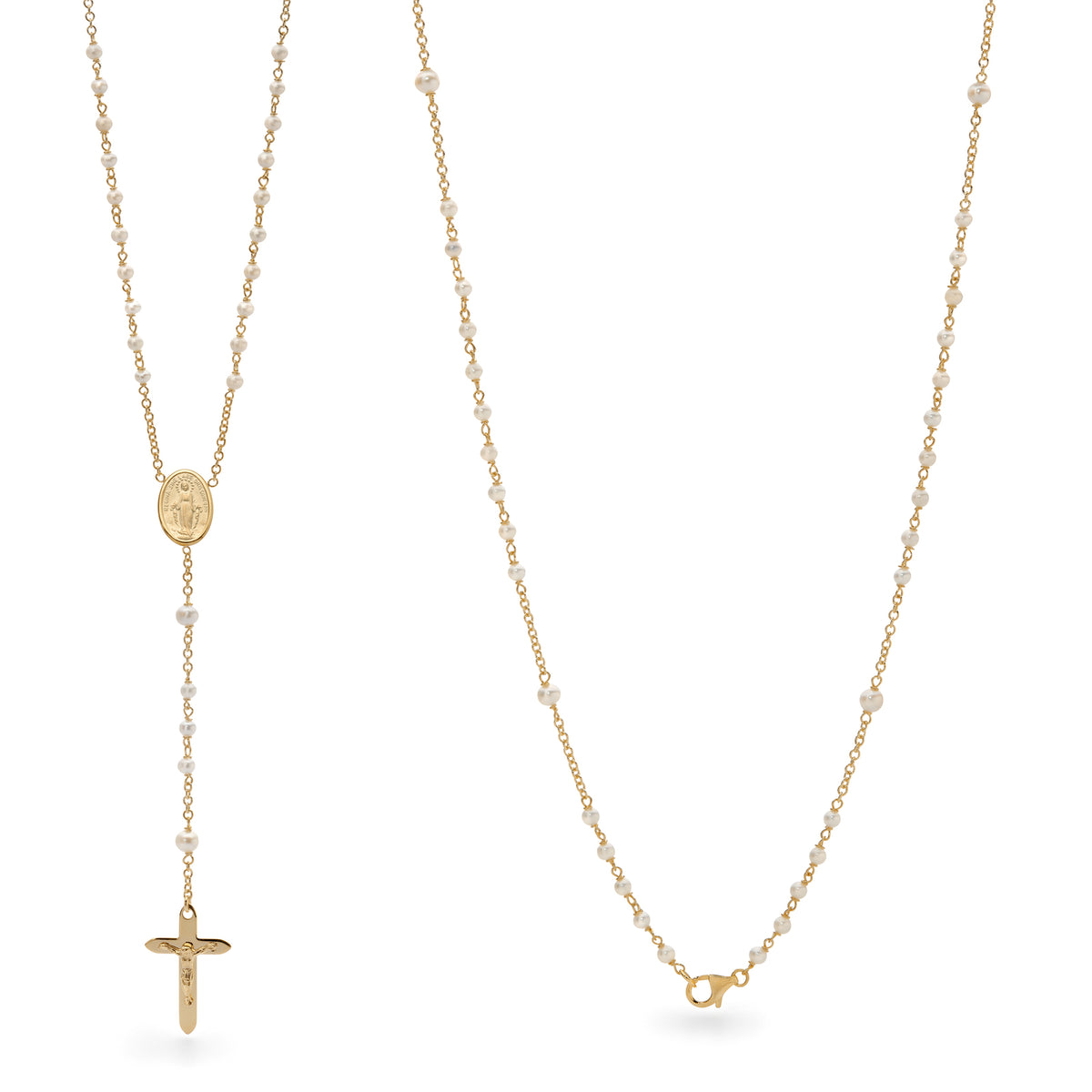 9KT Yellow Gold Natural Pearl Rosary Necklace