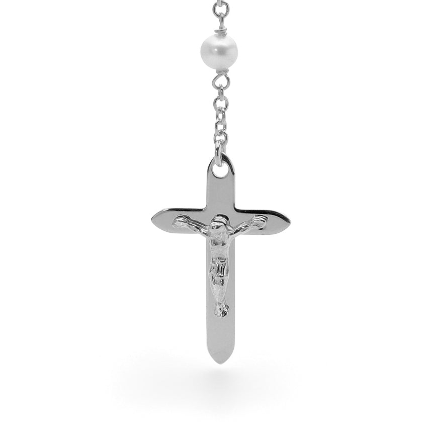 9KT White Gold Natural Pearl Rosary Necklace