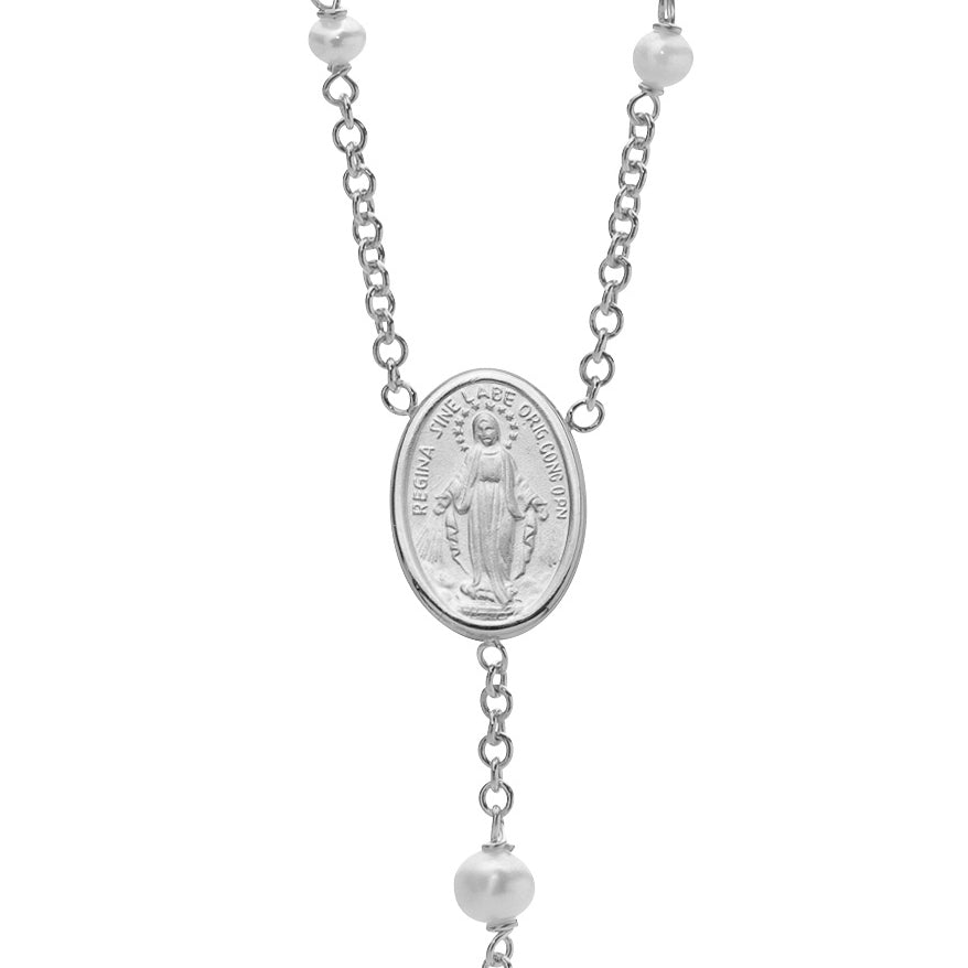 9KT White Gold Natural Pearl Rosary Necklace