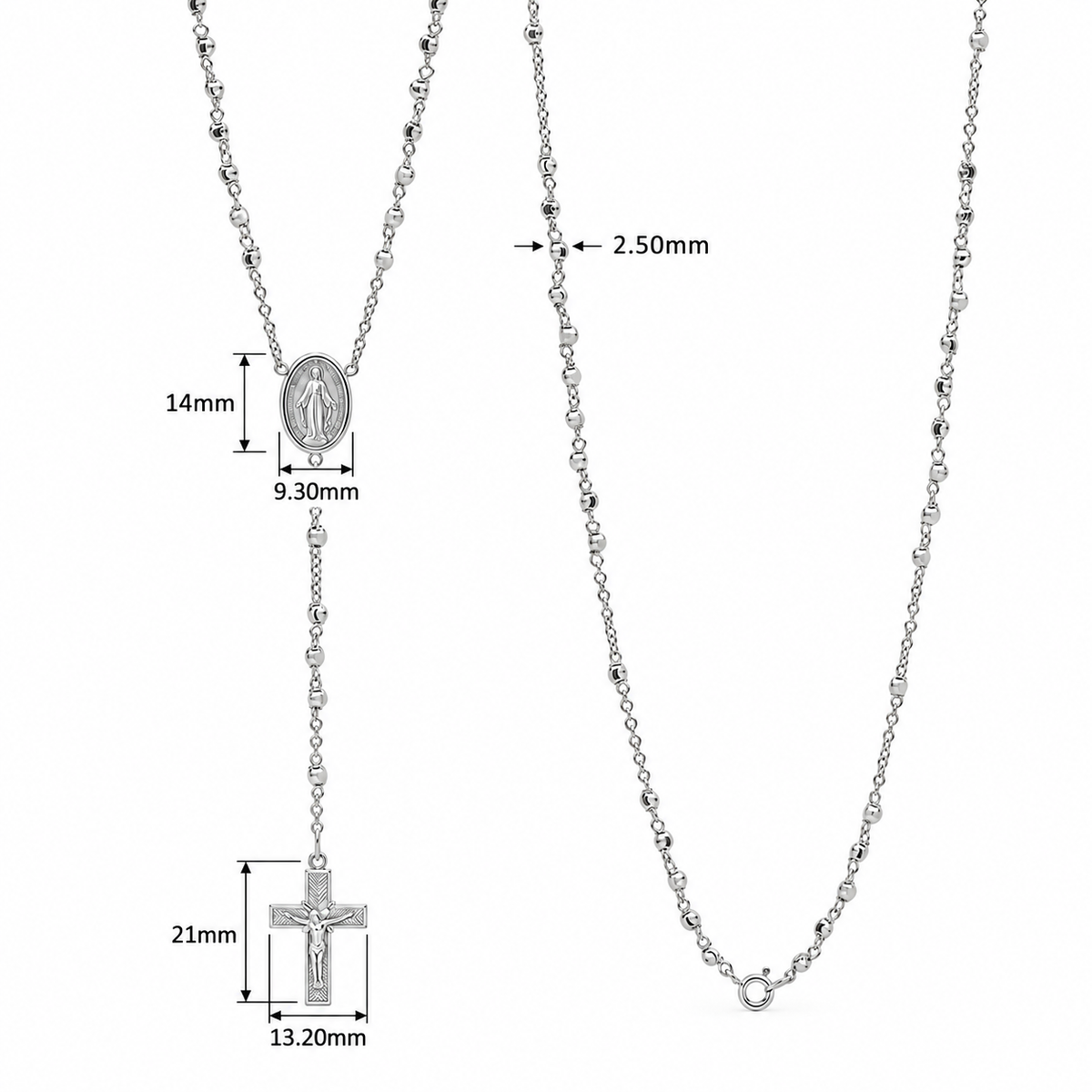 9KT White Gold Rosary Bead Necklace