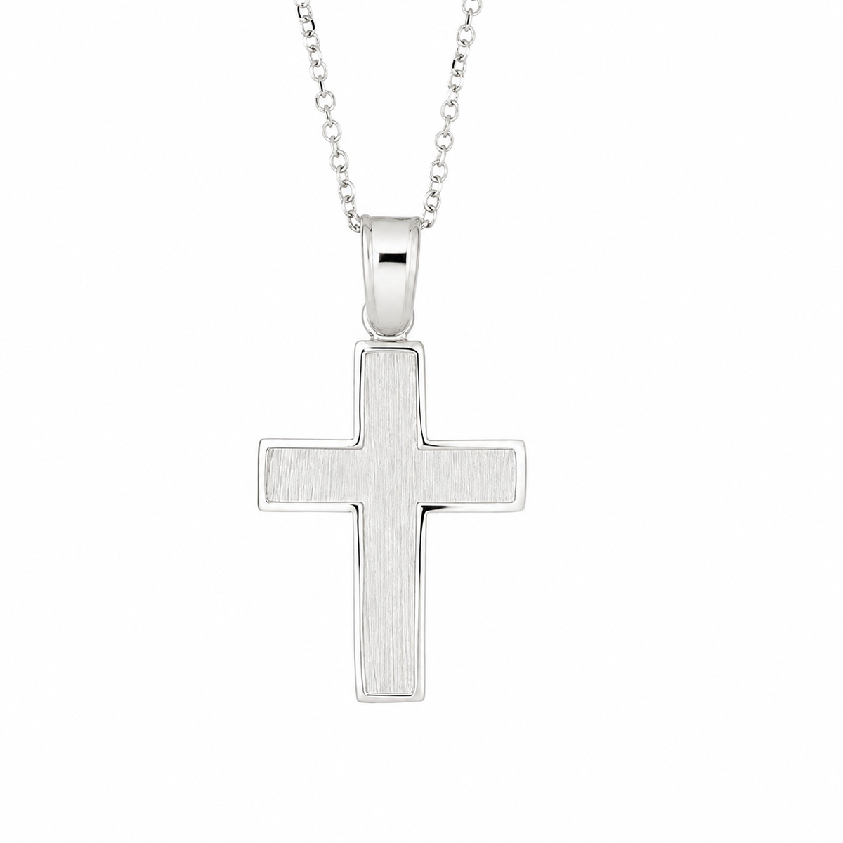 9KT White Gold Brushed Finish Cross Pendant