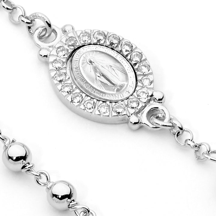 Sterling Silver CZ Rosary Bead Bracelet