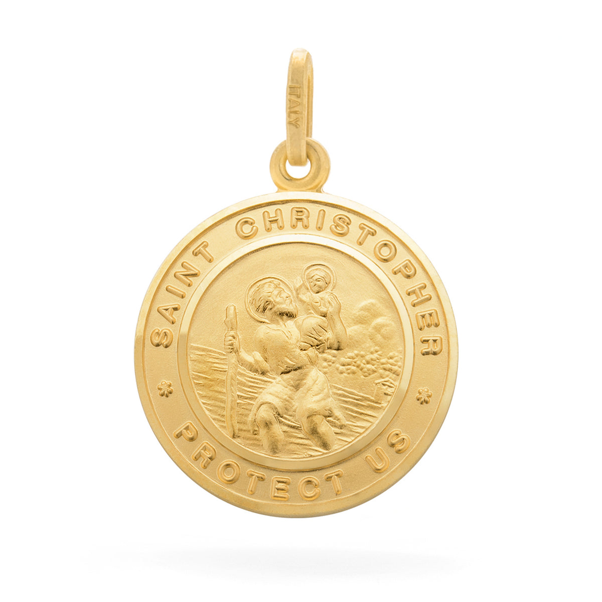 19mm Gold Plated St Christopher with English Script Medal