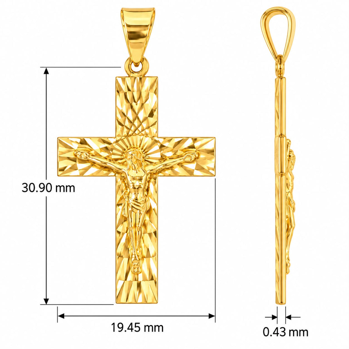18KT Yellow Gold Diamond Cut Cross Pendant