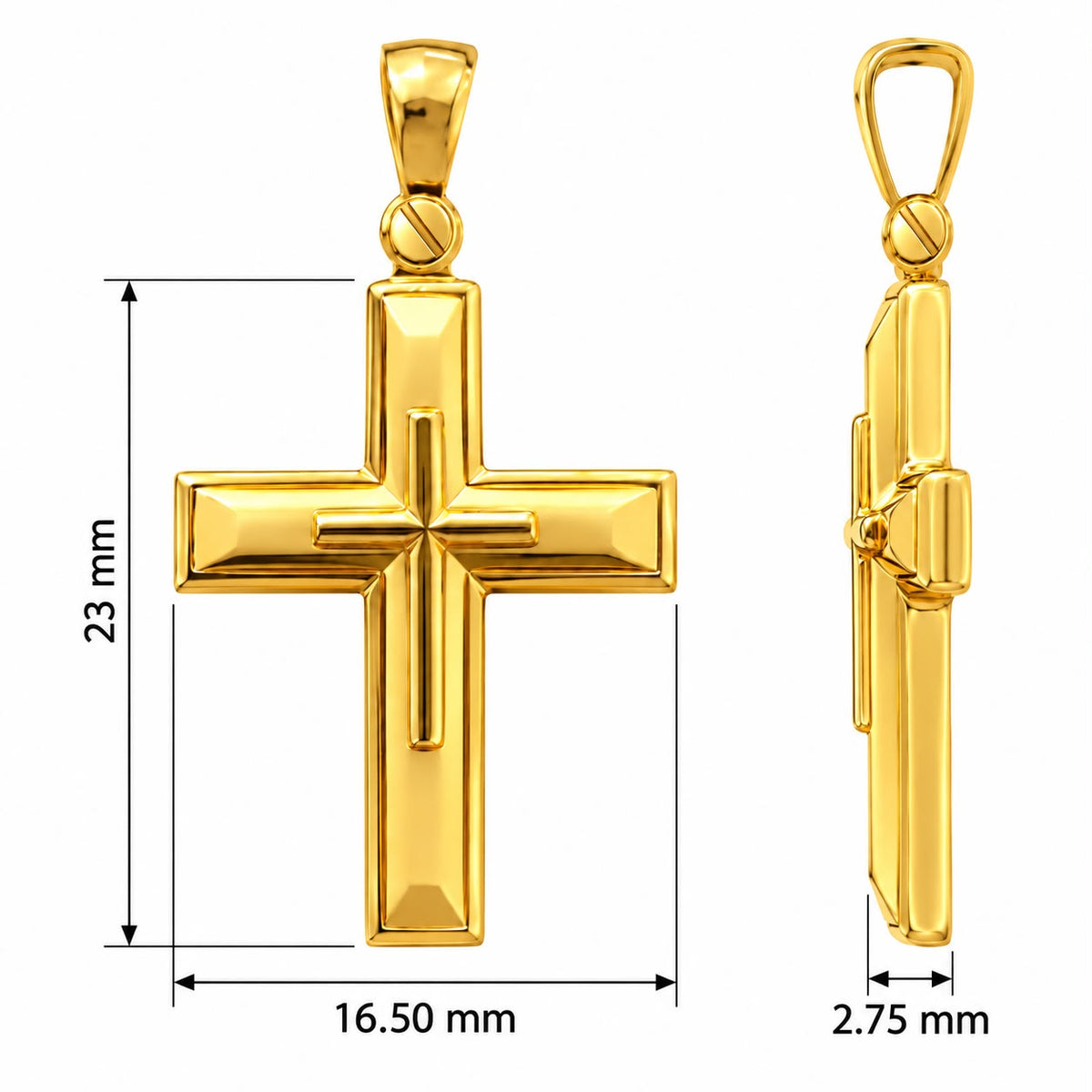 18KT Yellow Gold Shiny and Matt Cross Pendant