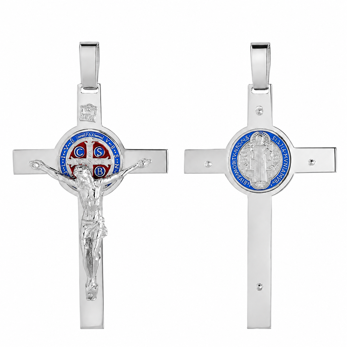 Sterling Silver St Benedict Cross Pendant with Red/Black Enamel