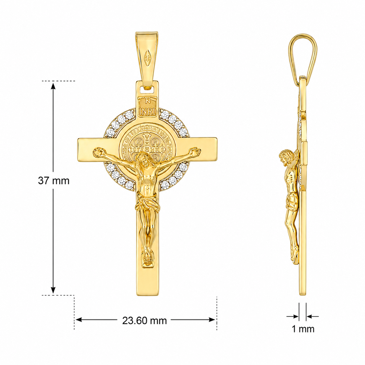 9KT Yellow And White Gold Saint Benedict Cross Pendant (Chain not included)