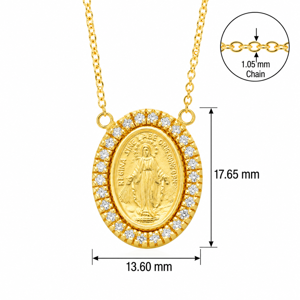 18KT Yellow Gold Lady of Miraculous Diamond Medal Necklace