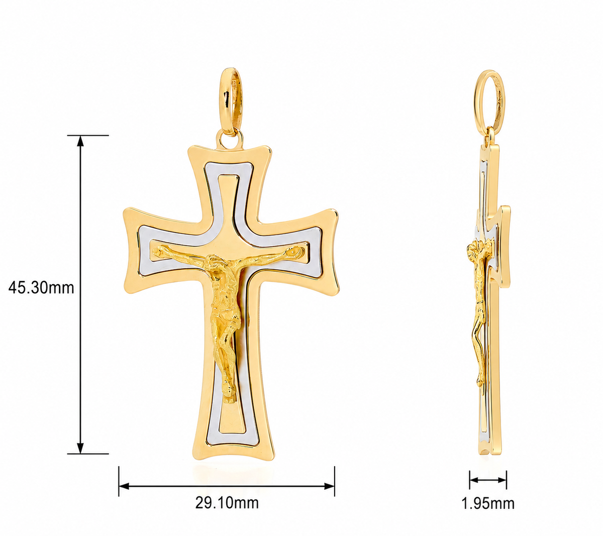 18KT Yellow And White Gold Pointed Flare Crucifix