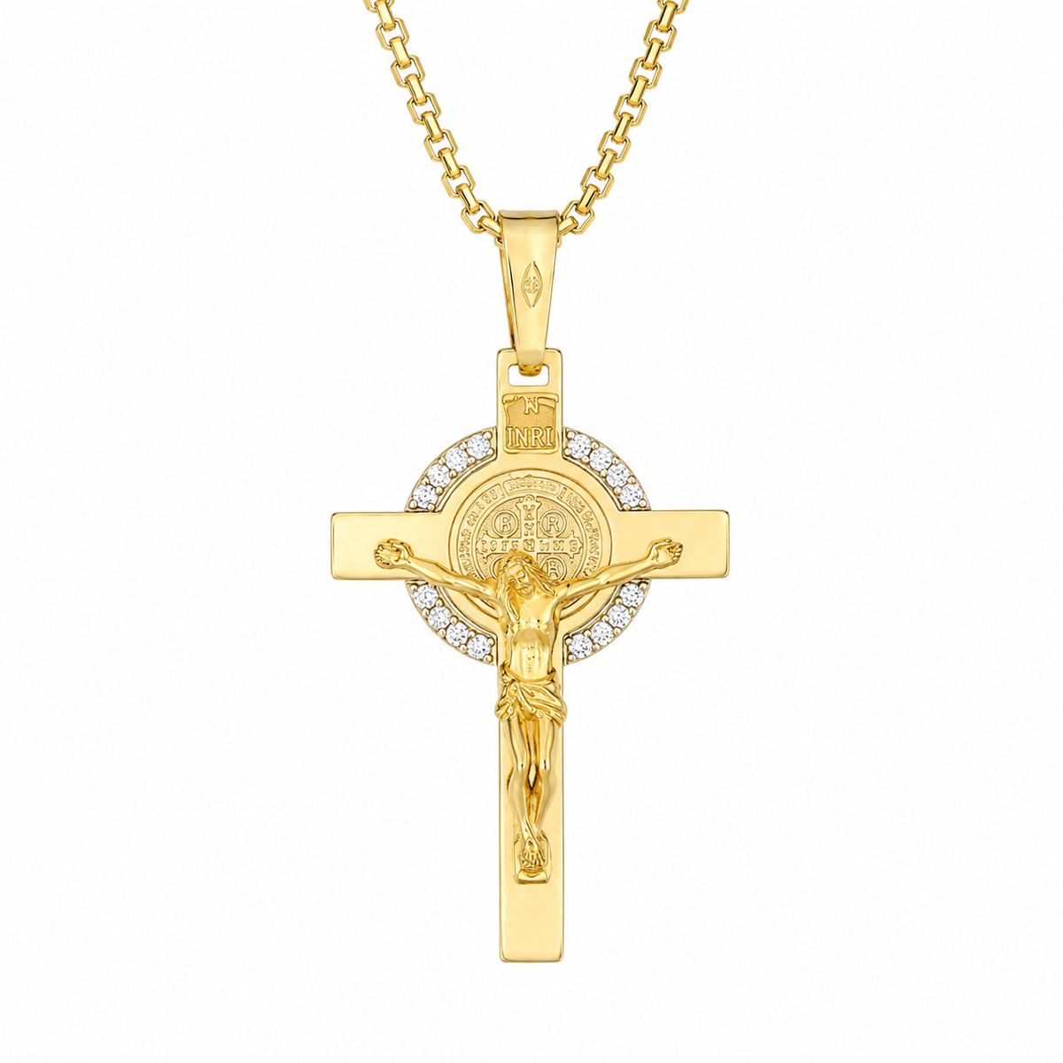 9KT Yellow And White Gold Saint Benedict Cross Pendant (Chain not included)
