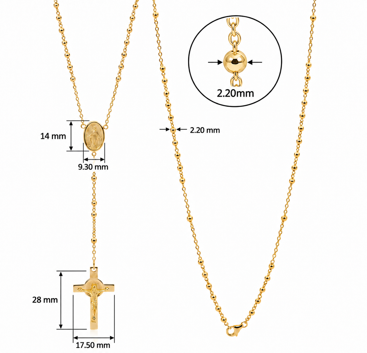 18KT Yellow Gold Rosary Bead Necklace