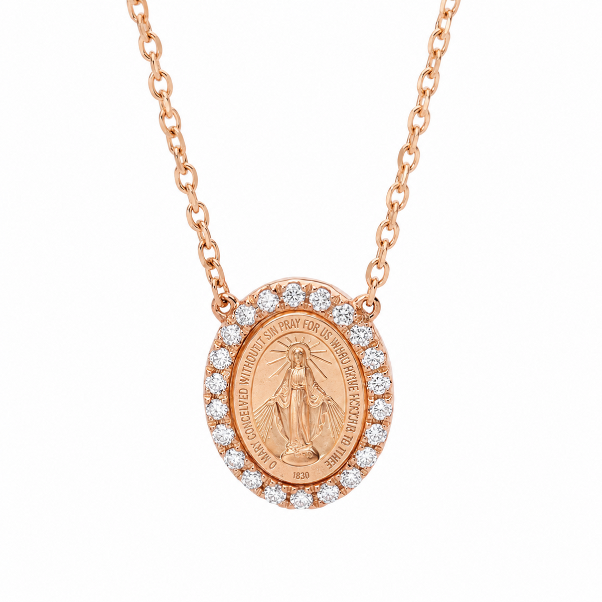 18KT Rose Gold Lady of Miraculous Diamond Medal Necklace