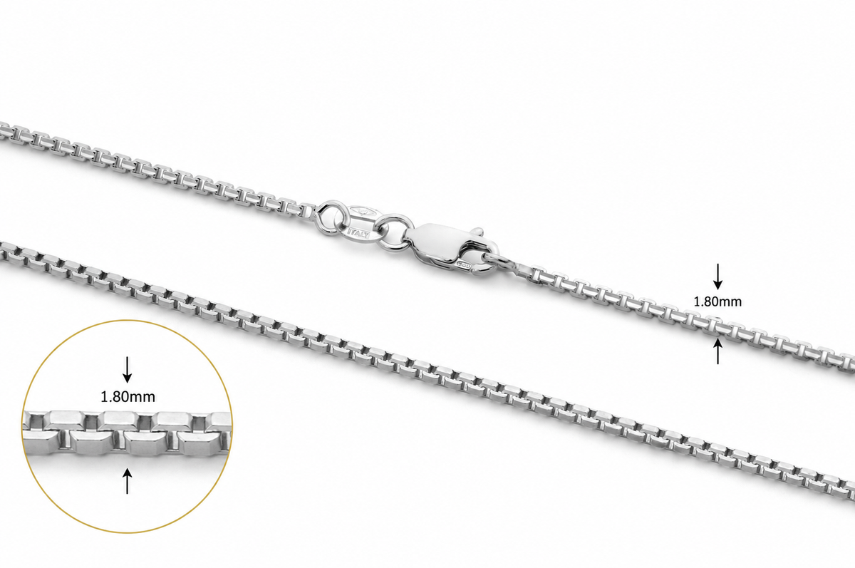 9KT White Gold Concave Box Chain