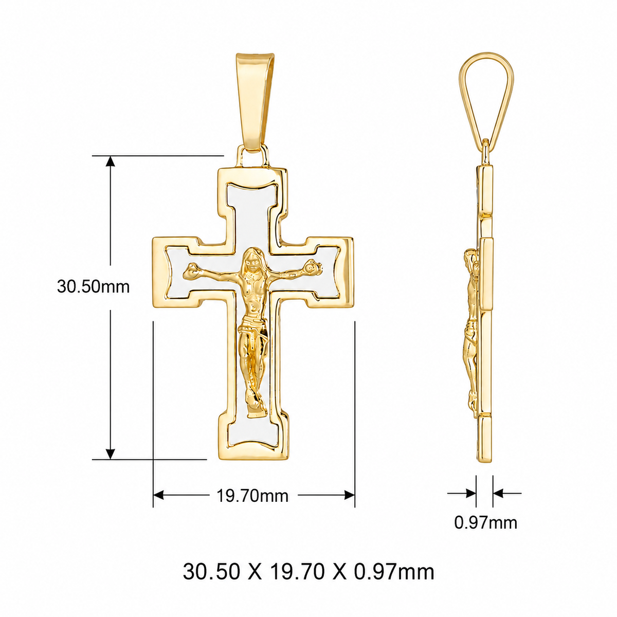 9KT Yellow and White Gold Crucifix Cross Pendant With Laser Matte Finish